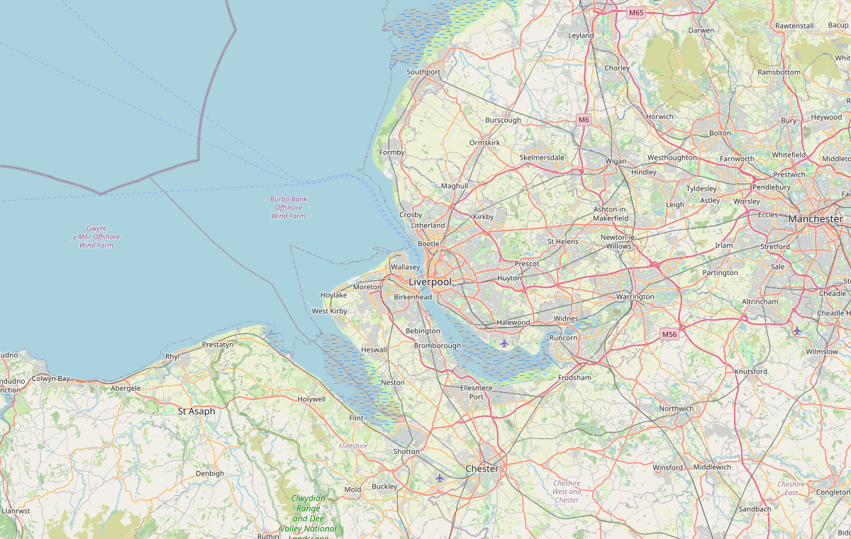 Map showing Wirral, Liverpool, Merseyside, Cheshire and the wider North West area